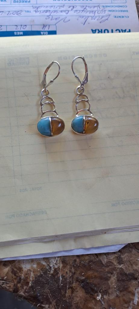 Larimar & Amber Earrings