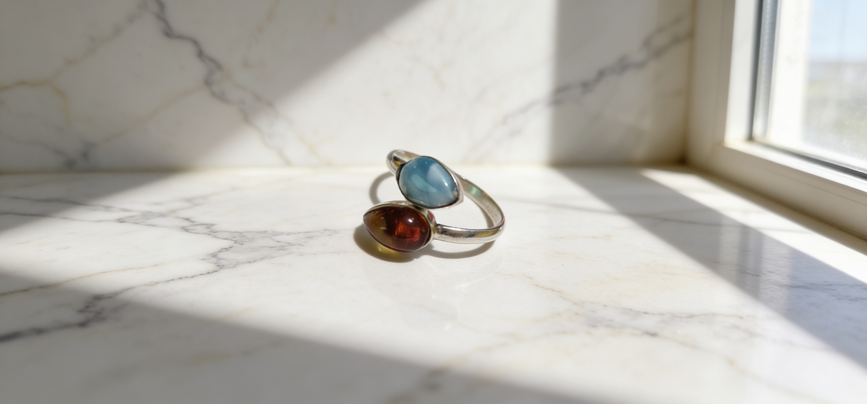Larimar & Amber Ring
